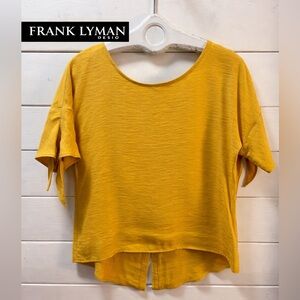 FRANK LYMAN Mustard Yellow Tie Sleeve Top Size 10